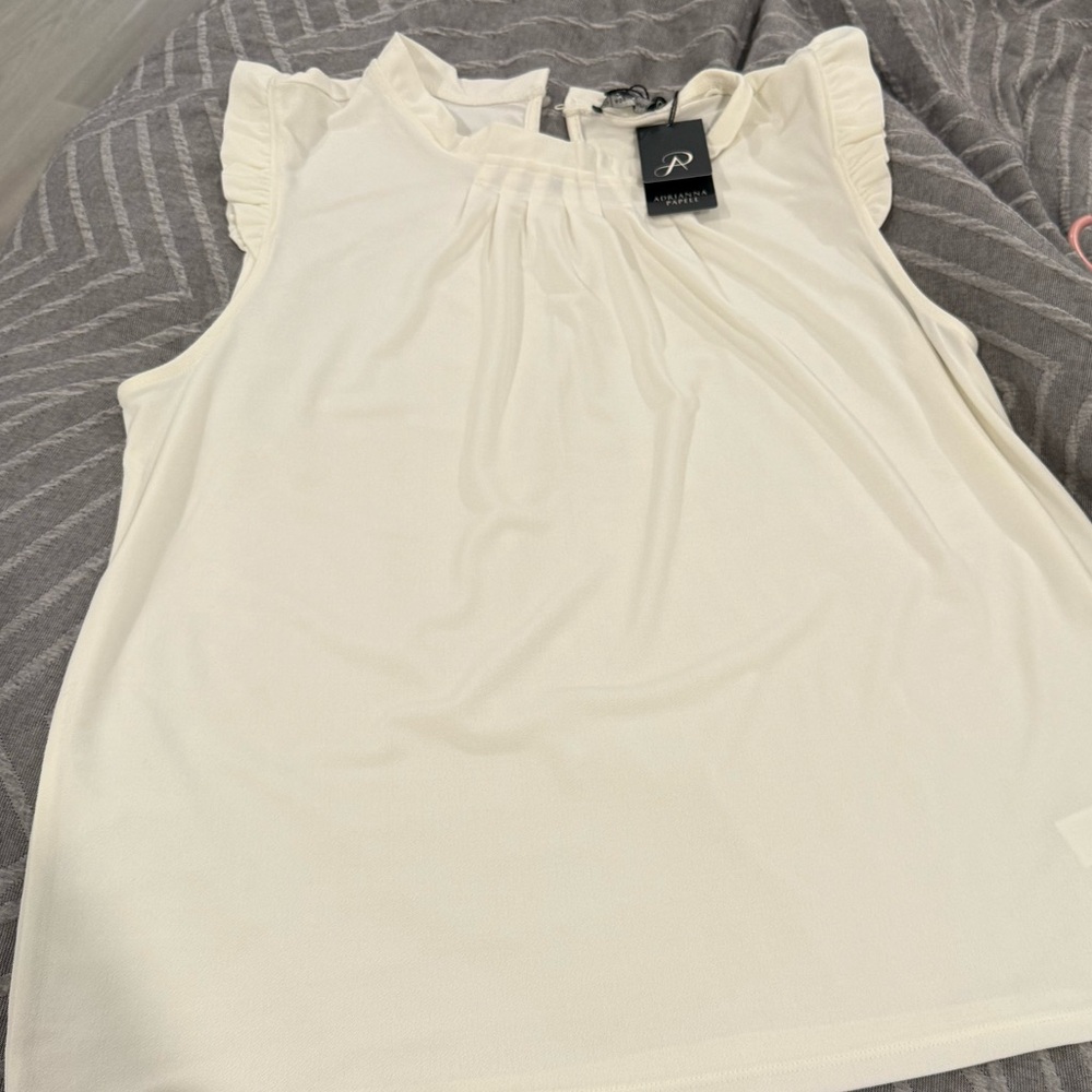 Adriana Papell cream flutter sleeve blouse